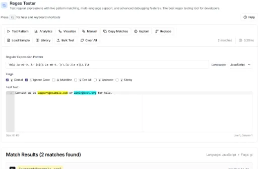 Regex Tester Tool - Test and debug regular expressions with real-time matching